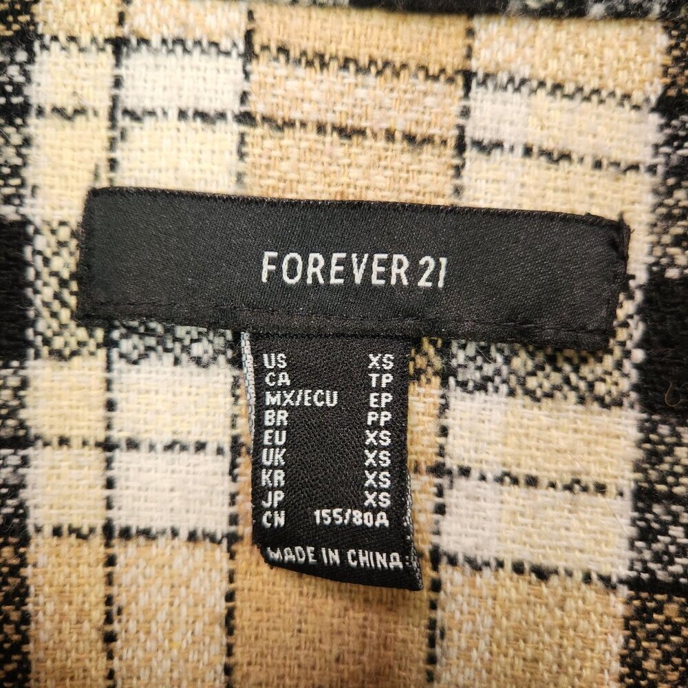 Forever 21 Wool Blend Shacket Womens XS Tan Brown Plaid Flannel Button Up Shirt - Picture 6 of 7